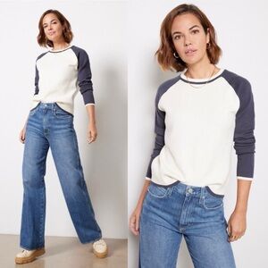 Monrow Supersoft Sweater Color Block Raglan Pullover Crew Neck Women Size Small